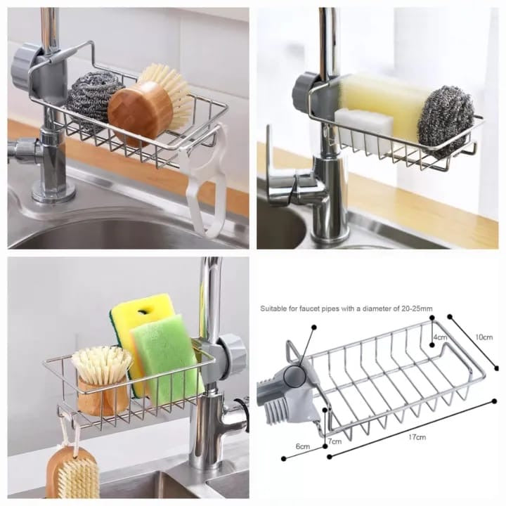 Stainless Steel Faucet Soap Dish & Sink Organizer Rack