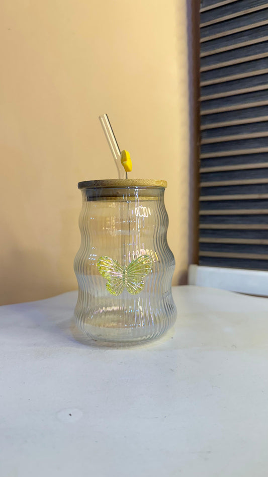 butterfly glass with butterfly straw