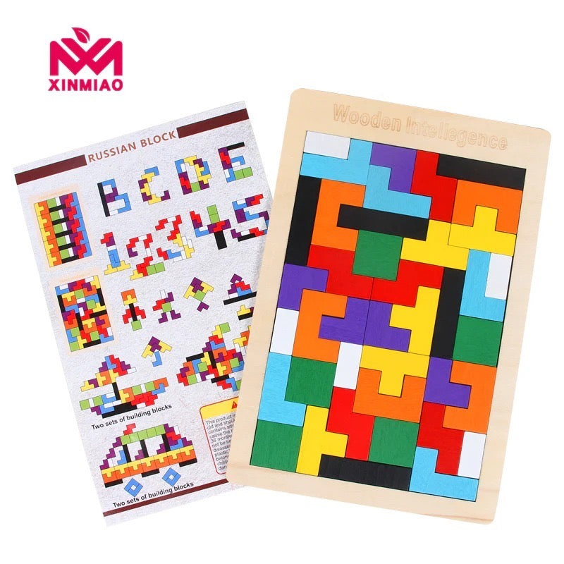 Multicolor Wooden Tetris Puzzle Blocks Board for Kids – Early Educational Toy