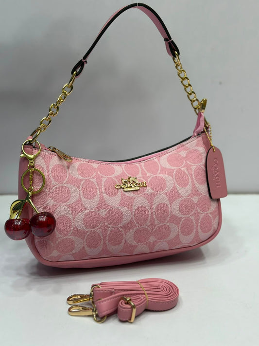 Coach Teri Shoulder Bag (AAA Quality) with Cherry Keychain & Dust Bag