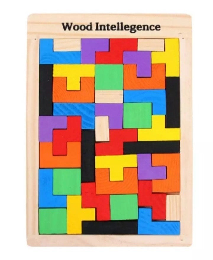Multicolor Wooden Tetris Puzzle Blocks Board for Kids – Early Educational Toy