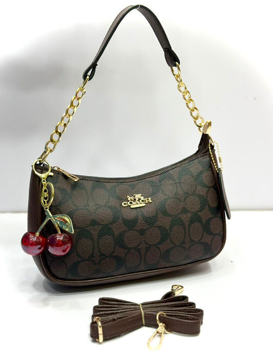 Coach Teri Shoulder Bag (AAA Quality) with Cherry Keychain & Dust Bag