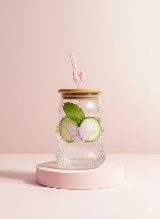 butterfly glass with butterfly straw